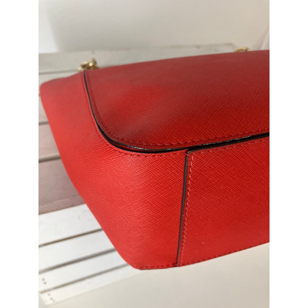 MICHAEL KORS, LARGE ORANGE-RED SAFFIANO LEATHER SHOULDER BAG - Picture 9 of 15